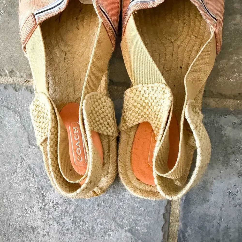 Coach Rayanne Espadrille Sandals Pink Stripe Slingback Size 8